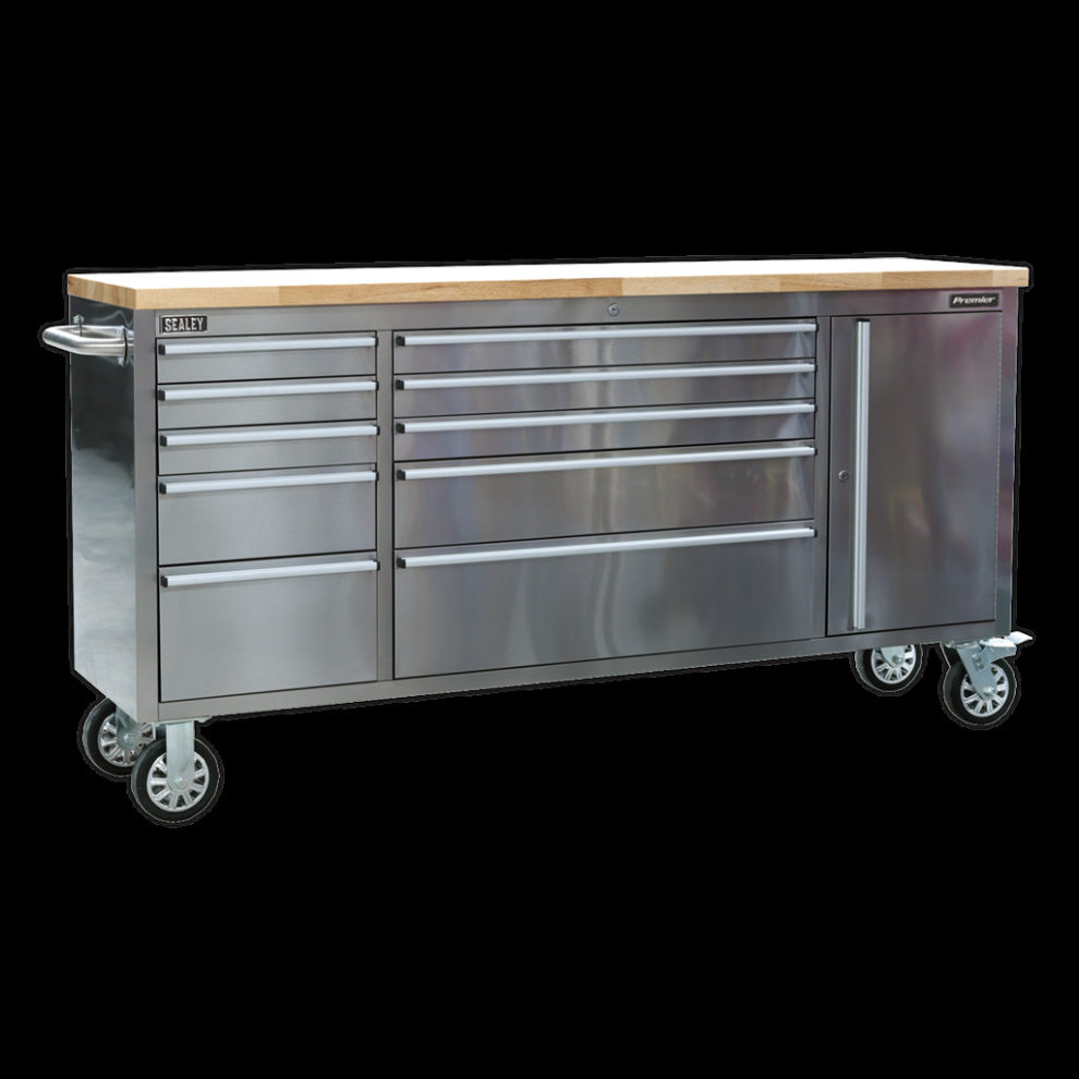 Mobile Stainless Steel Tool Cabinet 10 Drawer & Cupboard