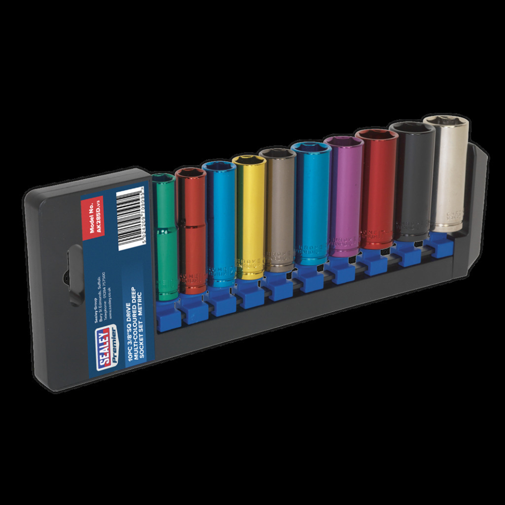Multi-Coloured Socket Set 10pc 3/8"Sq Drive 6pt Deep WallDrive® Metric