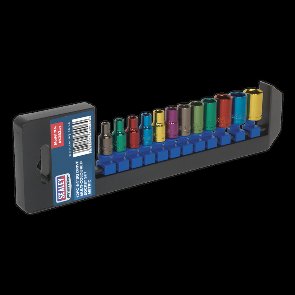 Sealey Multi-Coloured Socket Set 12Pc 1/4"Sq Drive 6Pt Walldrive® Metric