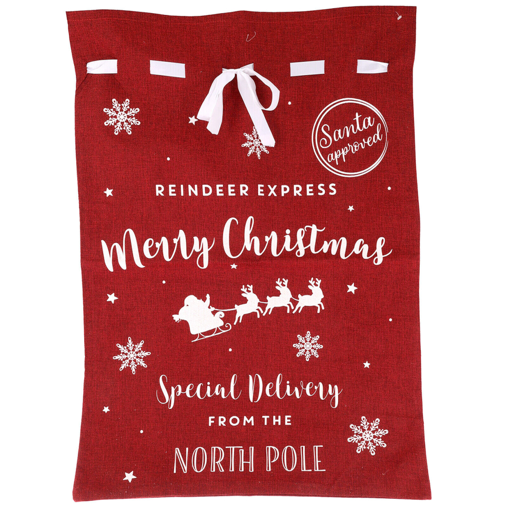 (Red - 100cm) Christmas Sack Jute Bag Drawstring Gift Reusable