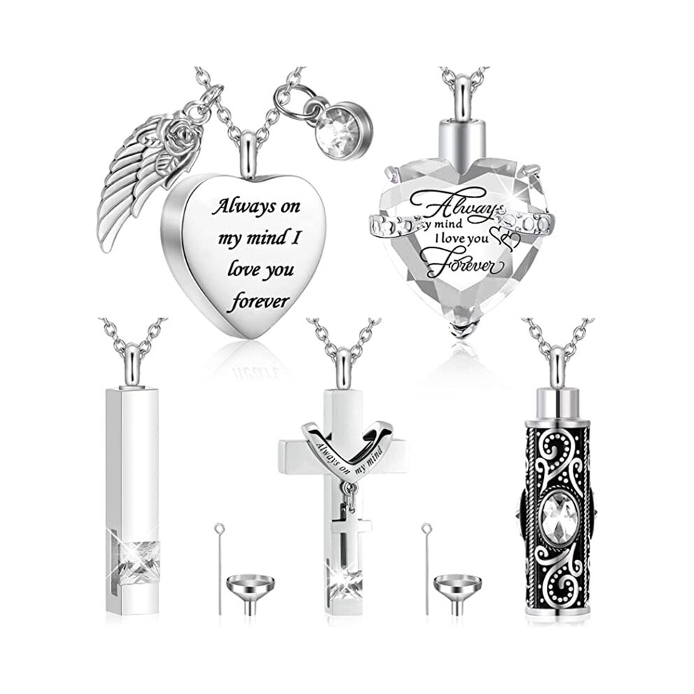 (White 5 pcs) 5Pcs Cremation Urn Necklace Heart for Ashes Stainless steel Cremation