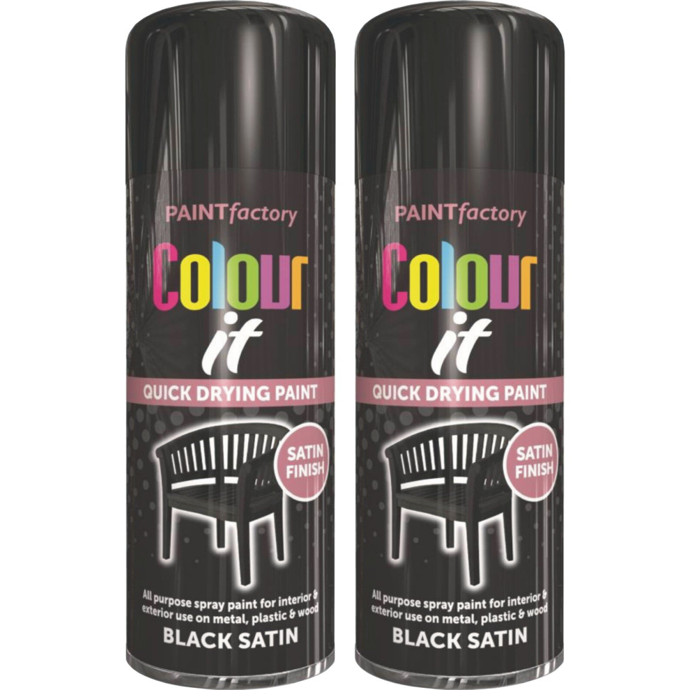 2 x 400ML Black Satin All Purpose Spray Paint for Wood Metal Plastic