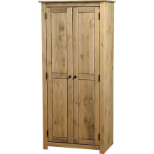 Panama 2 Door Wardrobe with Hanging Rail and Shelf in Natural Wax Metal Handles