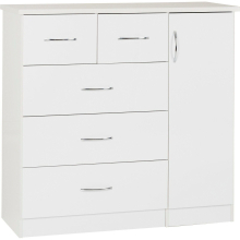 Nevada 5 Drawer 1 Door Low Wardrobe White Gloss Metal Runners Handles