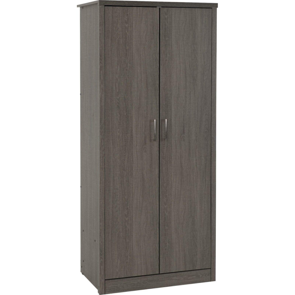 Lisbon 2 Door Wardrobe Black Wood Grain Effect Storage and Hanging Rail-image-OPC-P6HDZSB-NEW