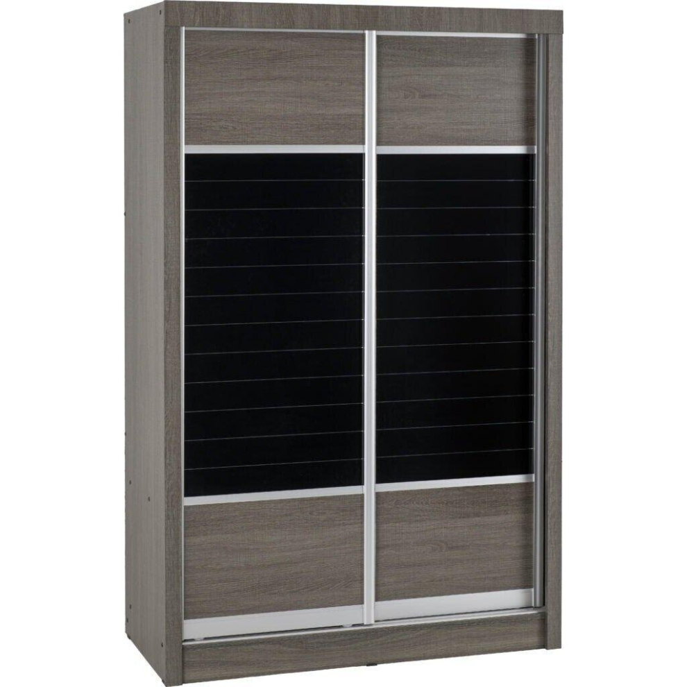 Lisbon 2 Door Sliding Wardrobe in Black Grain Storage Hanging 2 Man Delivery