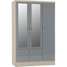 Nevada 3-Door 2-Drawer Mirrored Wardrobe - Grey, W116xD52xH182.5cm | 100-101-077