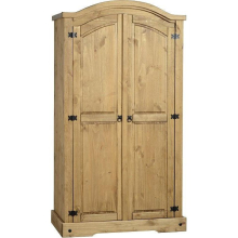 Corona 2 Door Wardrobe Hanging Rail and Shelf in Distressed Waxed Pine