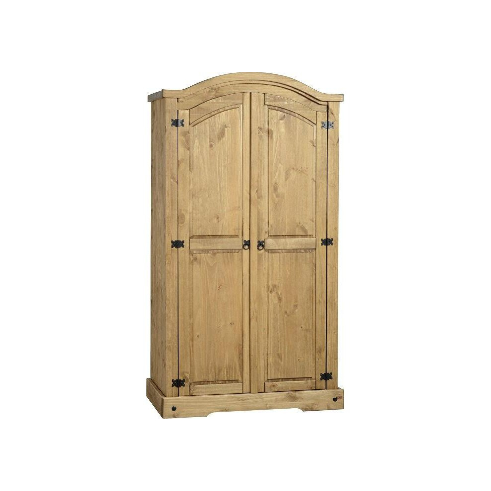 Corona 2 Door Wardrobe Hanging Rail and Shelf in Distressed Waxed Pine