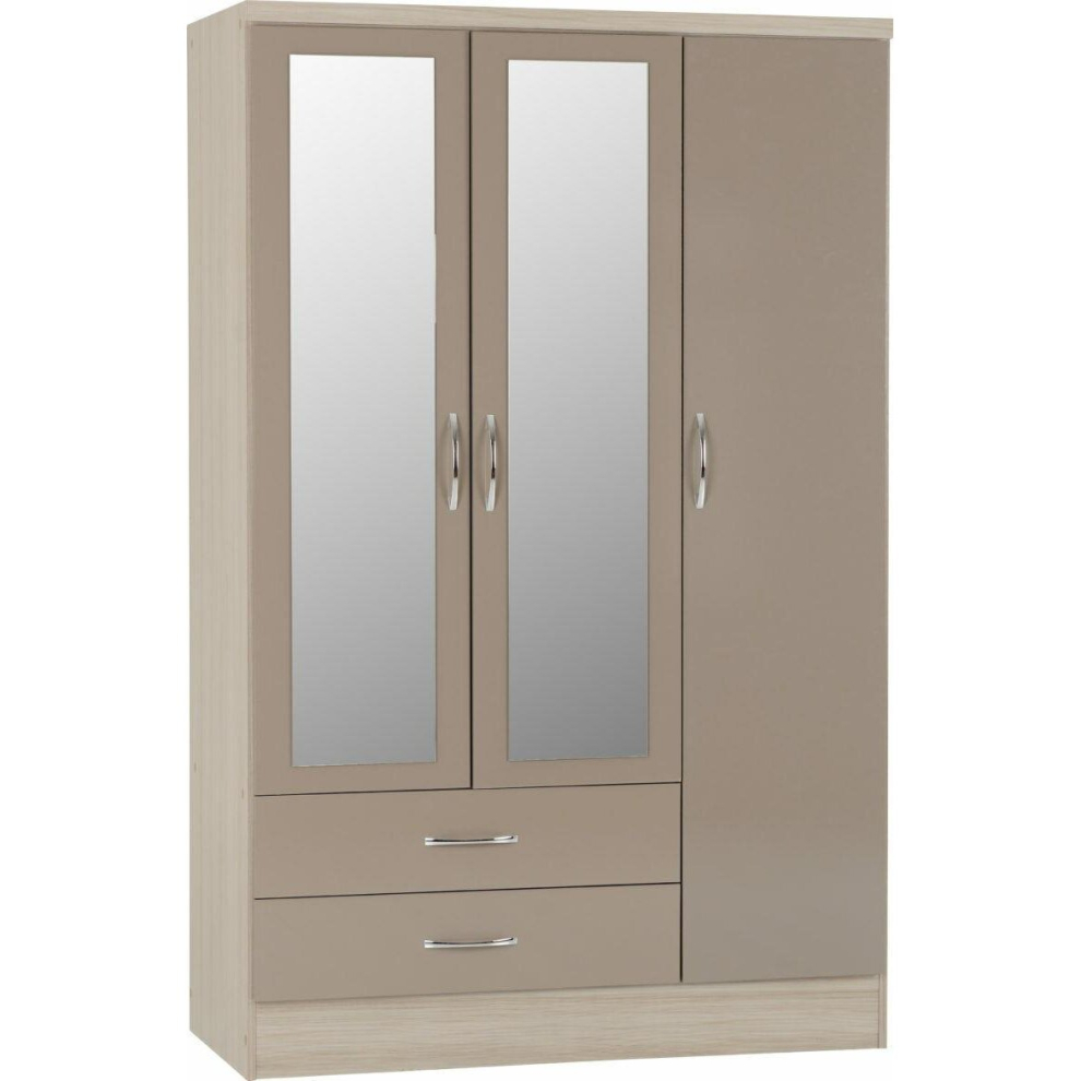 Nevada 3 Door 2 Drawer  Mirrored Wardrobe OYSTER