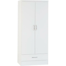 Nevada Wardrobe 2 Door 1 Drawer in White Gloss Hanging Rail Drawer Hanging Rail