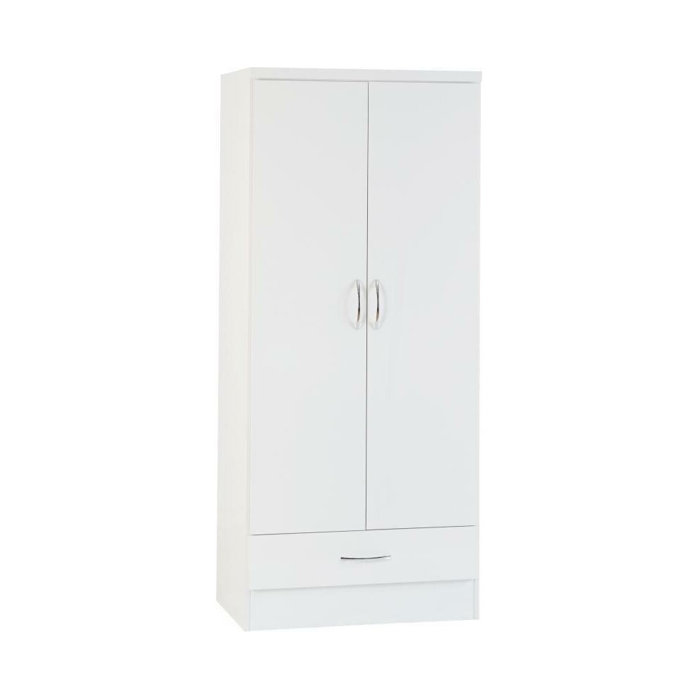 Nevada Wardrobe 2 Door 1 Drawer in White Gloss Hanging Rail Drawer Hanging Rail