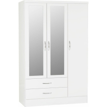 Nevada 3 Door 2 Drawer Mirrored Wardrobe White Gloss