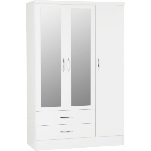Seconique Nevada 3 Door 2 Drawer  Mirrored Wardrobe White Gloss