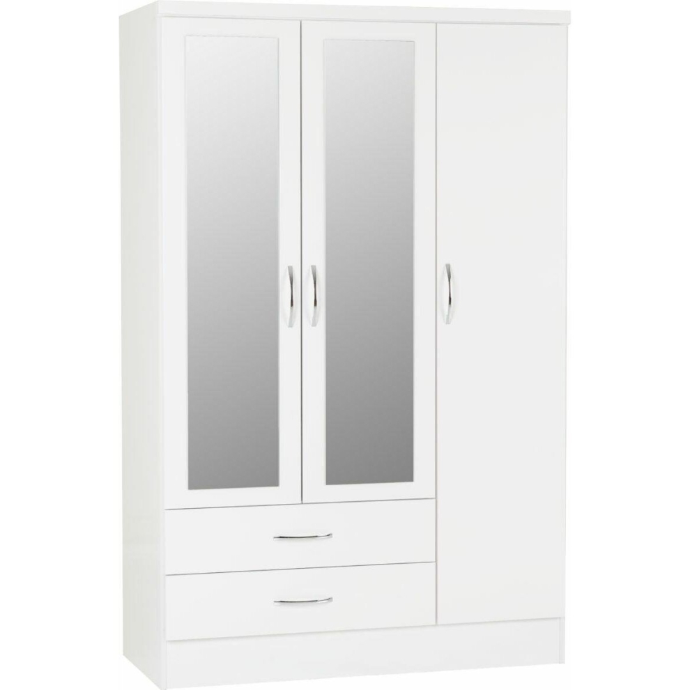 Nevada 3 Door 2 Drawer  Mirrored Wardrobe White Gloss