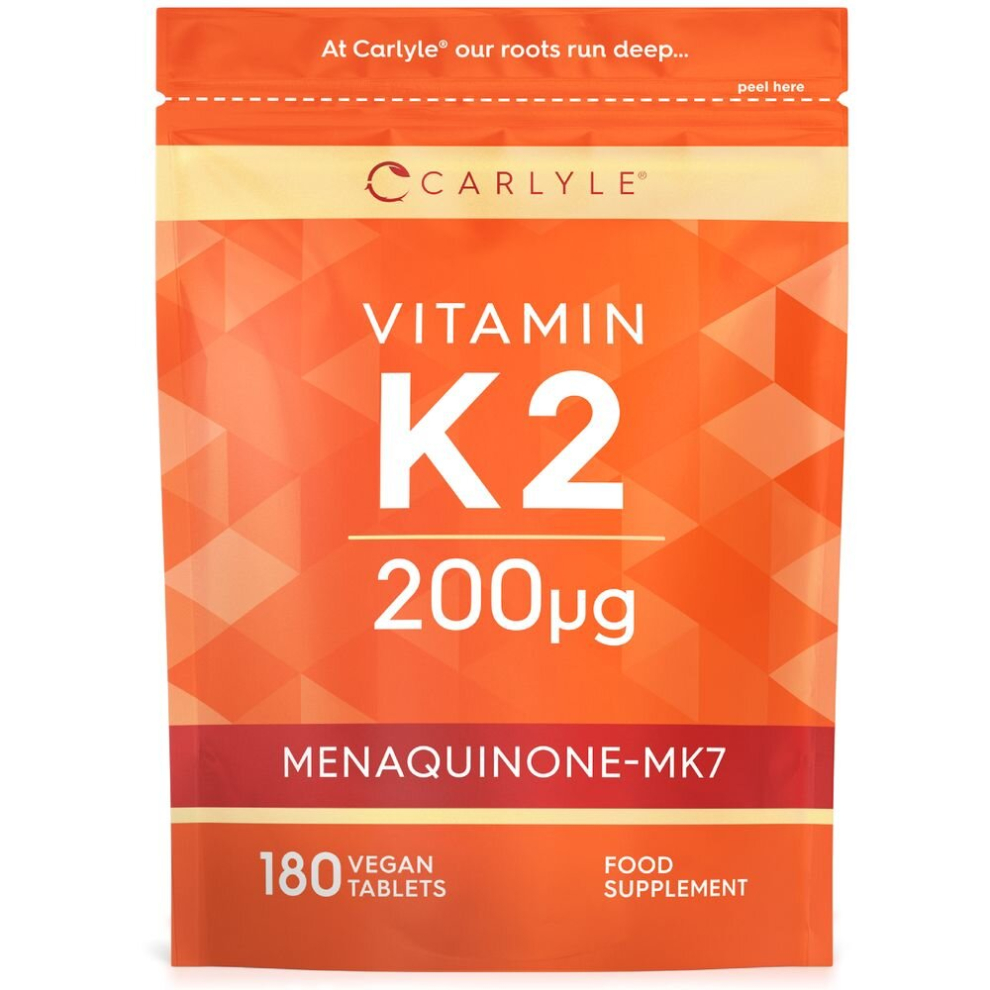 Vitamin K2 MK7 200ug | 180 Vegan Tablets | Menaquinone-MK7 | Contributes to Normal Blood Clotting and Bone Support | By Carlyle