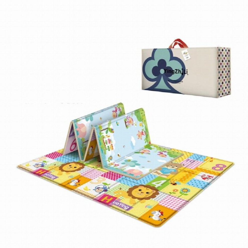 (D15 White-200x180x1CM) Double-sided Foldable Children Carpet Cartoon Baby Play Mats Educational Baby Activity Carpet Waterproof and Easy to Store