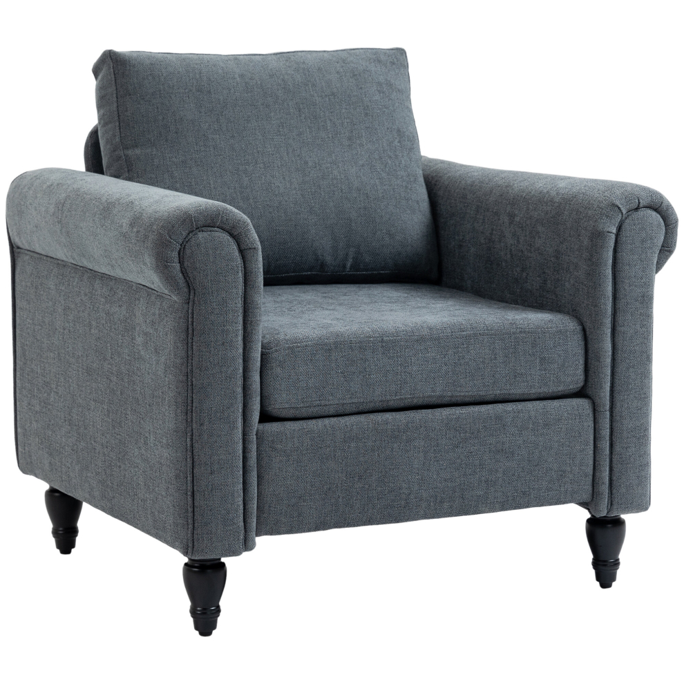 HOMCOM Vintage Armchair Fabric Accent Chair with Gourd-Shaped Rubber Wood Legs