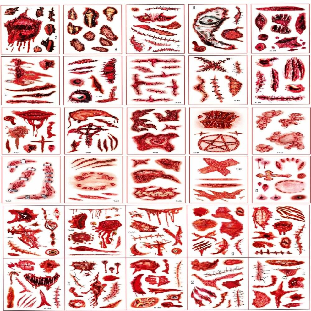 Halloween Body and Facial Scars Realistic Temporary Tattoo Stickers Waterproof 30pcs