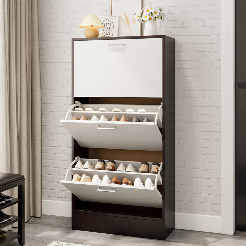Wooden Shoe Rack Drawer Cabinet 3 Layer Dump Shoes Shelves