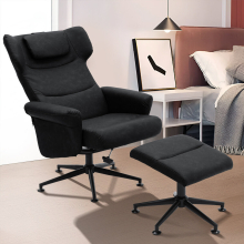 (Black) Faux Leather Swivel Armchair with Footstool
