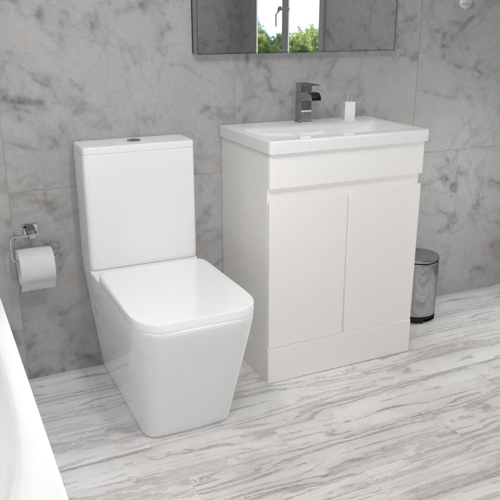 Alaska 600mm Freestanding Basin Vanity, Rimless Square Closed Coupled Toilet