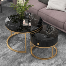 (Black) Removable Set of 2 Round Coffee Table with Storage