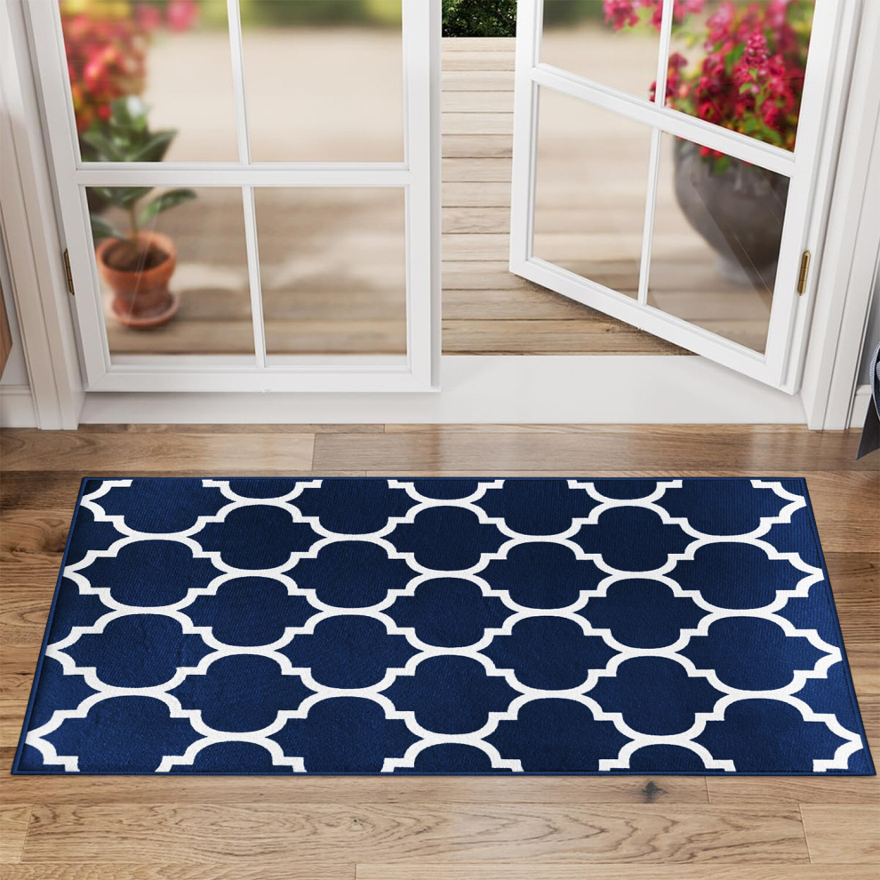 (60 x 110 cm (2 ft x 3 ft 7 in), Ava Navy Blue) Extra Large Area Rugs Printed Geometric Traditional Carpets Runner Rug & Luxury Floor Door Mats