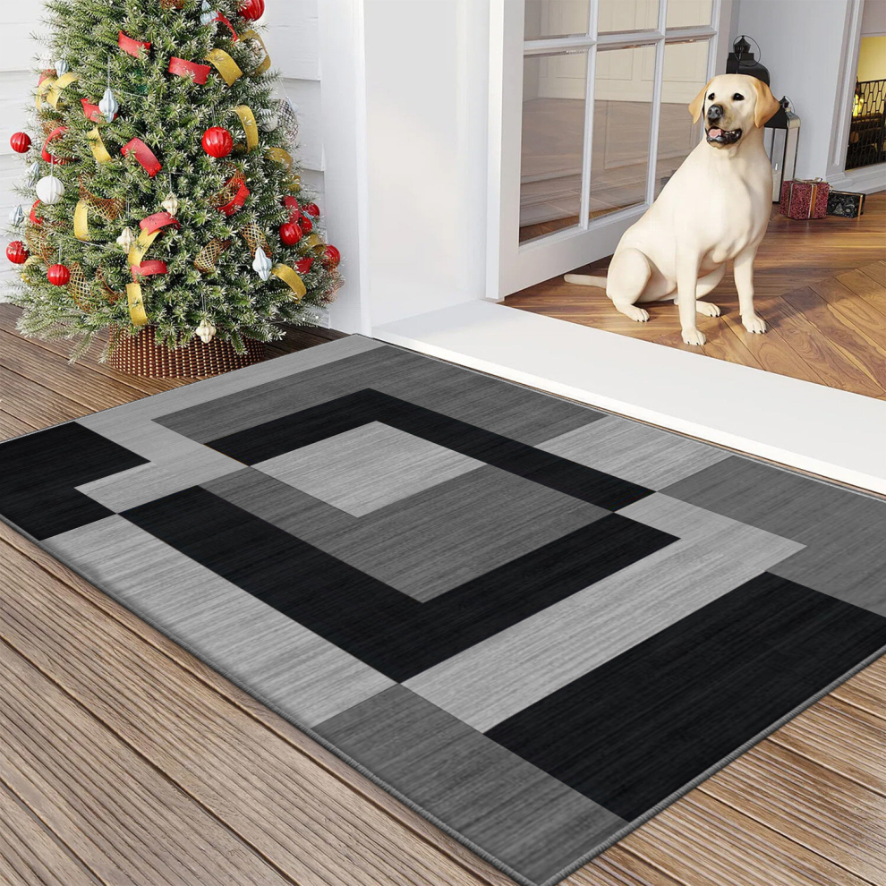 (80 x 150 cm (2 ft 6 in x 5 ft), Milo Black Grey) Extra Large Area Rugs Printed Geometric Traditional Carpets Runner Rug & Luxury Floor Door Mats