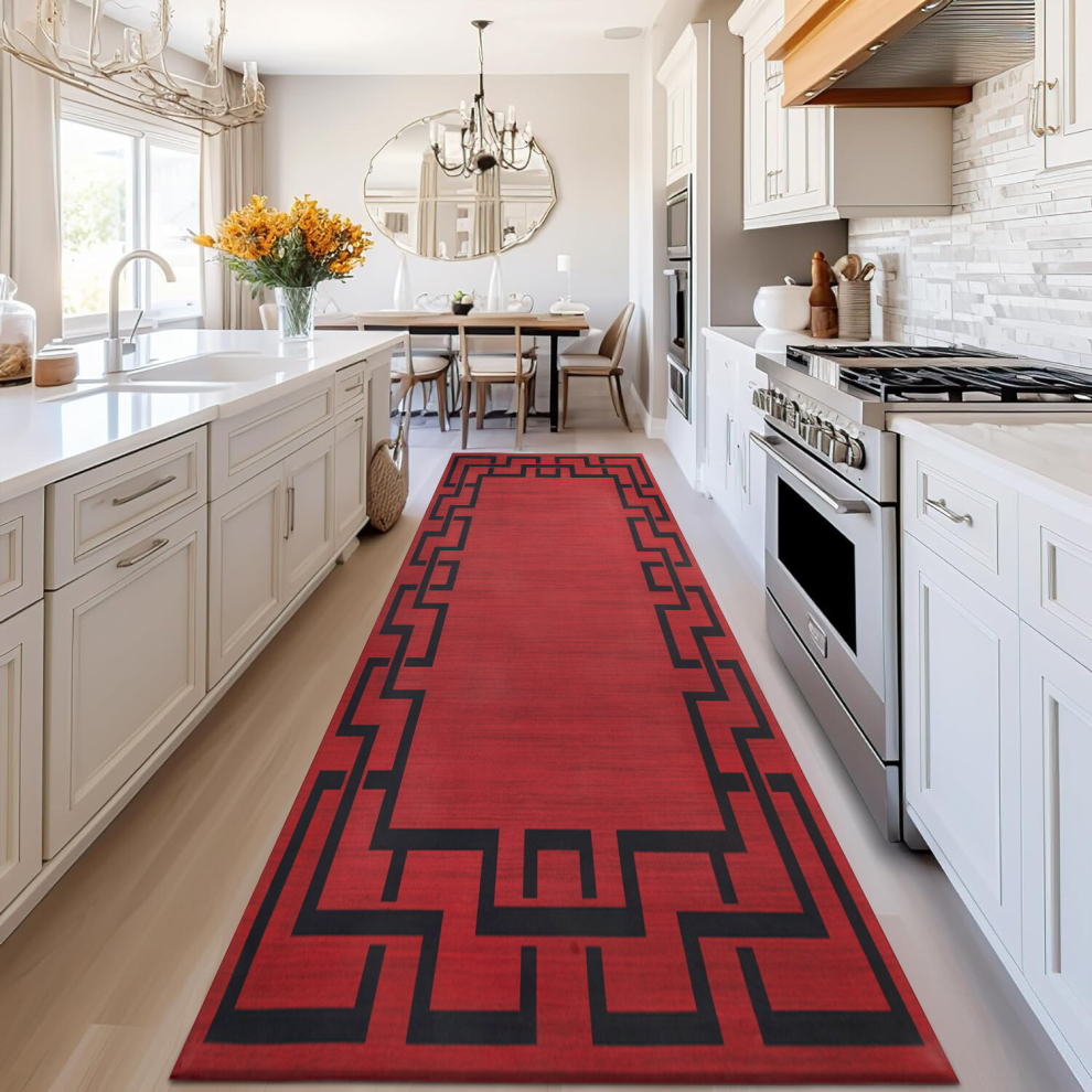 (80 x 300 cm (2 ft 6 in x 9 ft 8 in), Lexi Red Greeky) Extra Large Area Rugs Printed Geometric Traditional Carpets Runner Rug & Luxury Floor Door Mats