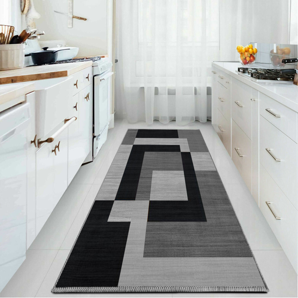 (80 X 300 Cm (2 Ft 6 In X 9 Ft 8 in), Milo Black Grey) Extra Large Area Rugs Printed Geometric Traditional Carpets Runner Rug & Luxury Floor Door Mats