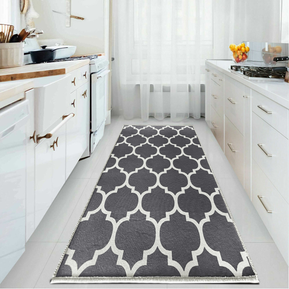 (80 x 300 cm (2 ft 6 in x 9 ft 8 in), Ava Grey) Extra Large Area Rugs Printed Geometric Traditional Carpets Runner Rug & Luxury Floor Door Mats