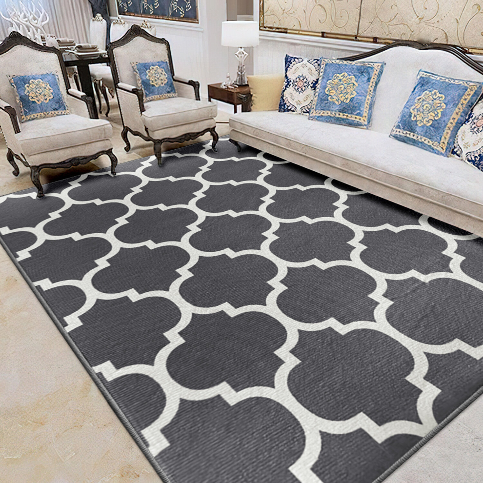 (160 x 230 cm (5 ft 2 in x 7 ft 5 in), Ava Grey) Extra Large Area Rugs Printed Geometric Traditional Carpets Runner Rug & Luxury Floor Door Mats