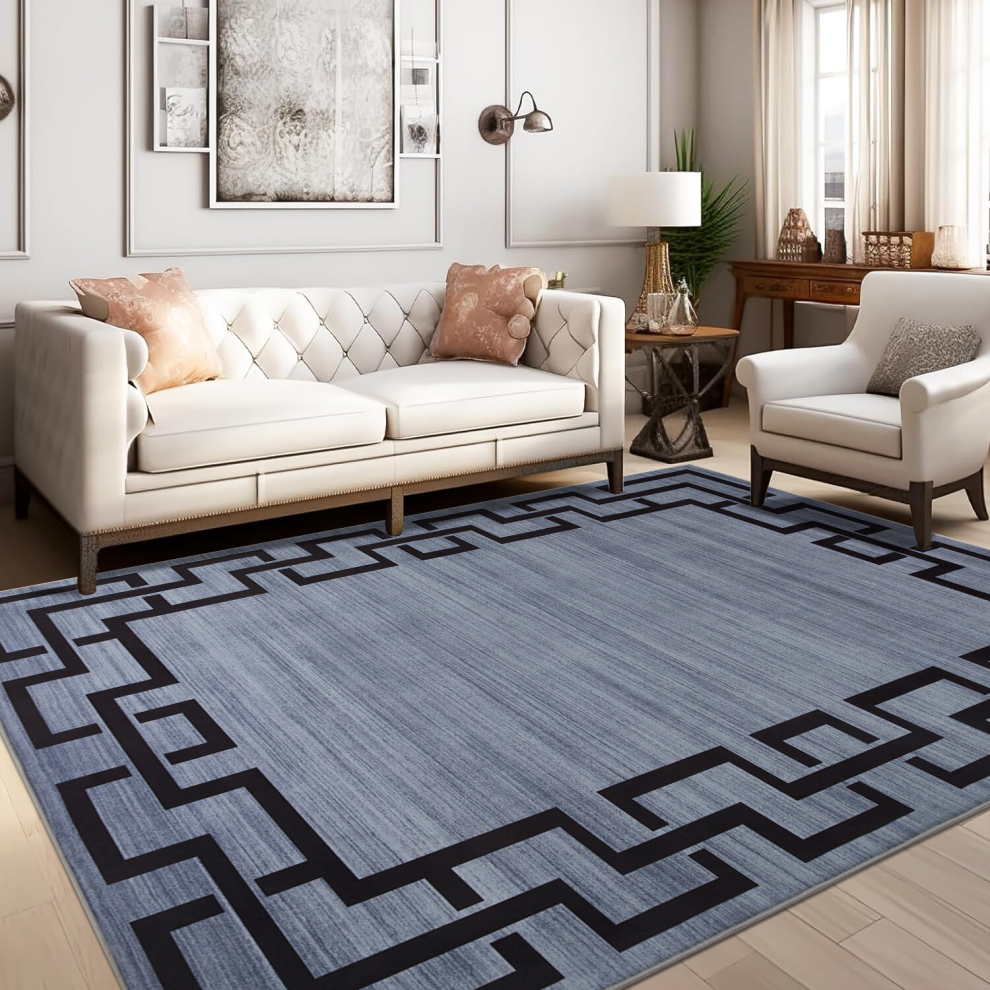 (200 X 290 Cm (6 Ft 5 In X 9 Ft 5in), Nico Grey Greeky) Extra Large Area Rugs Printed Geometric Traditional Carpets Runner Rug & Luxury Floor Door Mat