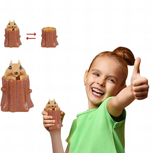 Squeeze Rubber Squirrel Cup Childrens Toy Evil Decompression Tree Stump Oak Telescopic Pen Holder Game 2