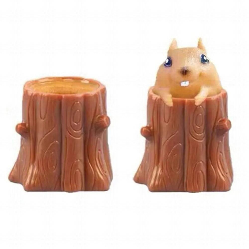 Squeeze Rubber Squirrel Cup Childrens Toy Evil Decompression Tree Stump Oak Telescopic Pen Holder Game