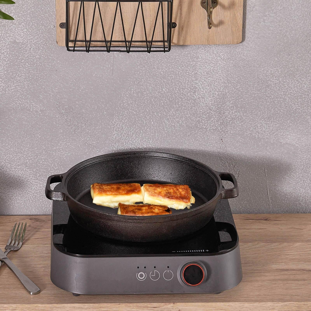 Cast Iron Frying Pan Durable Non-Stick Induction BBQ Grill Skillet Griddle Plate