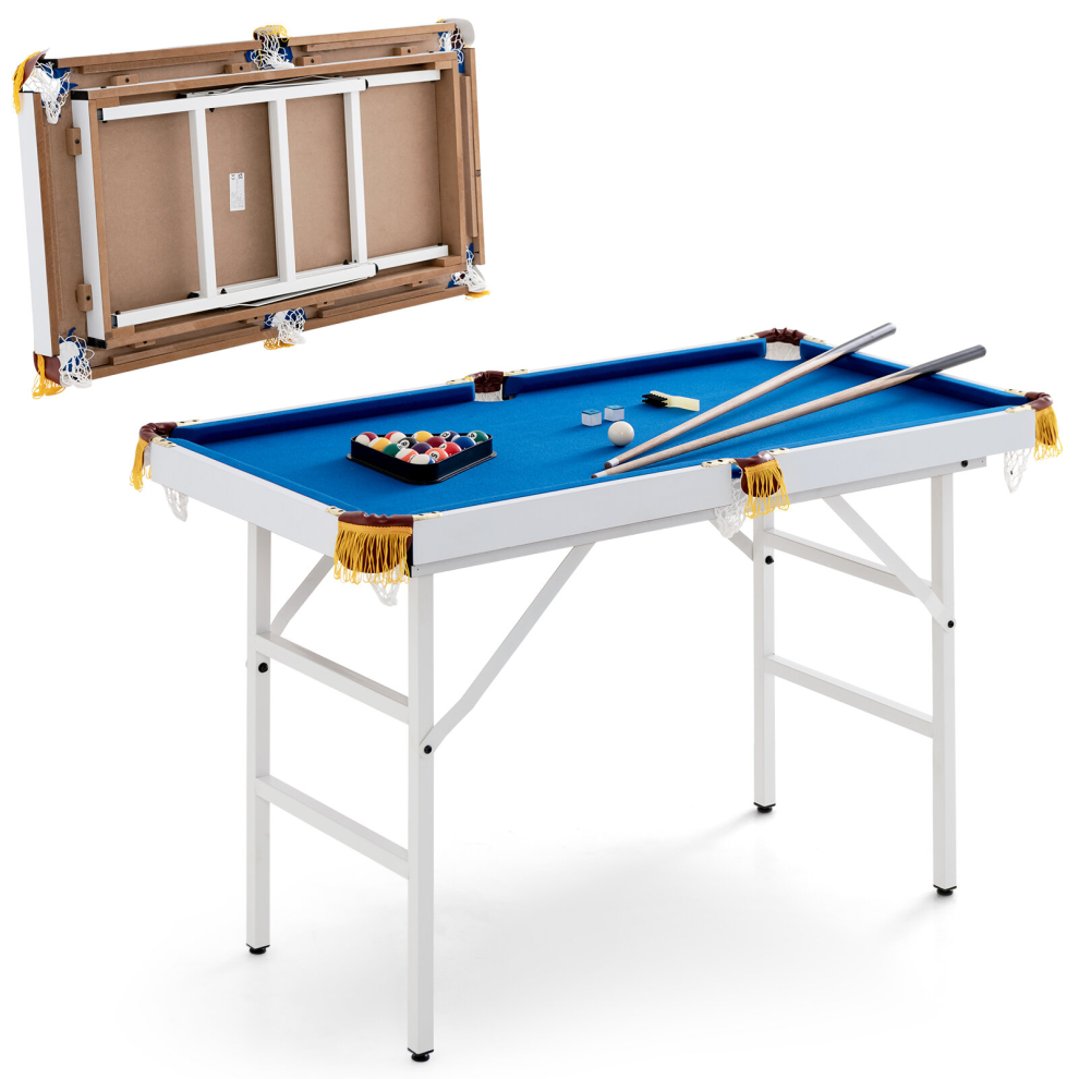 4FT Folding Billiards Table Portable Pool Game Table Set with 2 Cues 16 Balls