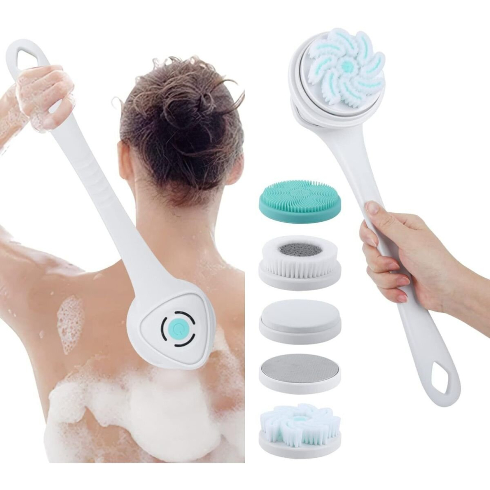 Electric Body Brush Sonic Scrubber 5-in-1 Back Brush Bath Brush Shower Scrubber Rechargeable