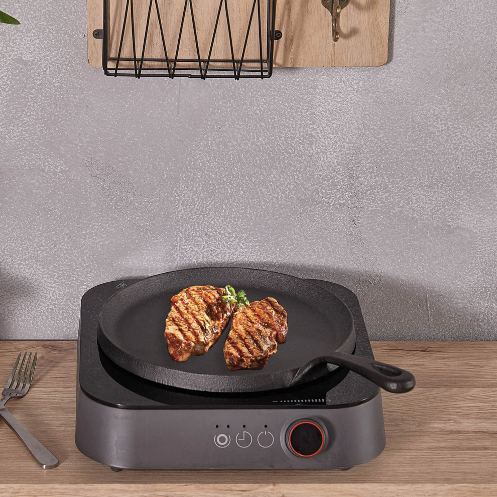 Non Stick Cast Iron Round Fry Pan Skillet Frying/Griddle Steak Plate BBQ Cooking