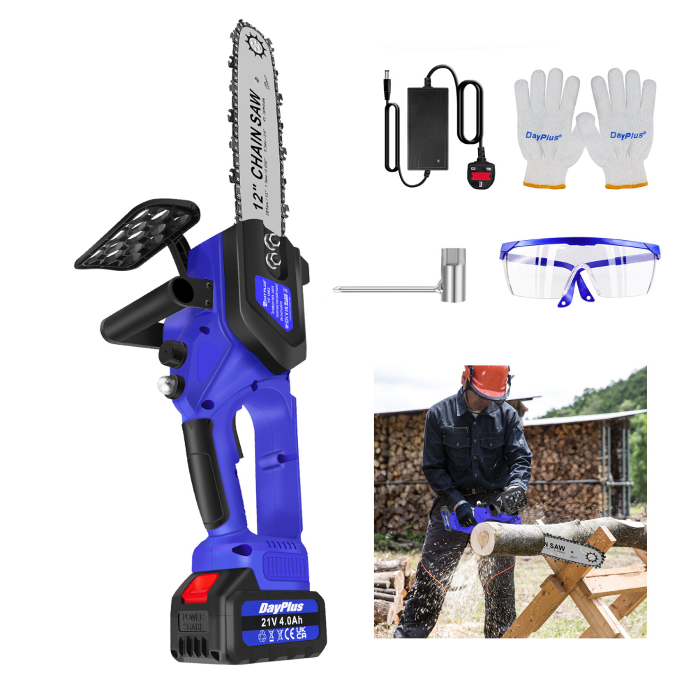 12 Inch Cordless Chainsaw Brushless Electric Chain Saw Auto-Oiler with 4.0Ah Battery 2 Chainsaw Chain, Wood/Tree Saw Heavy Duty for Cutting Tree