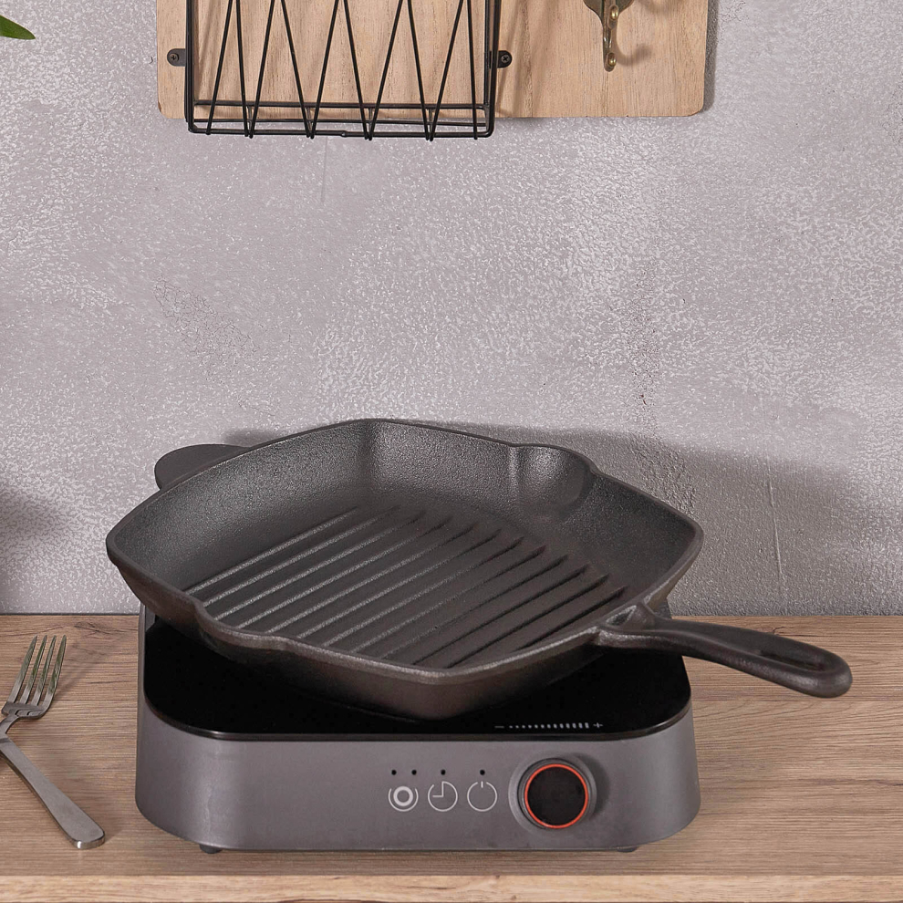 Cast Iron Griddle Plate Square Steak Grill Frying Pan Pre-Seasoned Skillet Fry