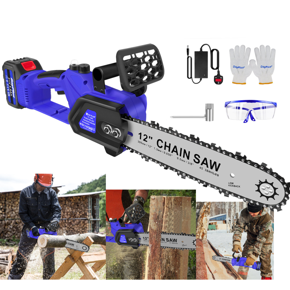 Brushless Chainsaw 12 Inch Cordless Chain Saw with 4.0Ah Battery 2 Chains 10m/s Chain Speed for Wood Cutting Tree Pruning