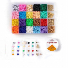 Flat Round Polymer Clay Spacer Beads Kit Charms Elastic String Lobster Clasp Box for Jewelry Making DIY Bracelets Earring Set