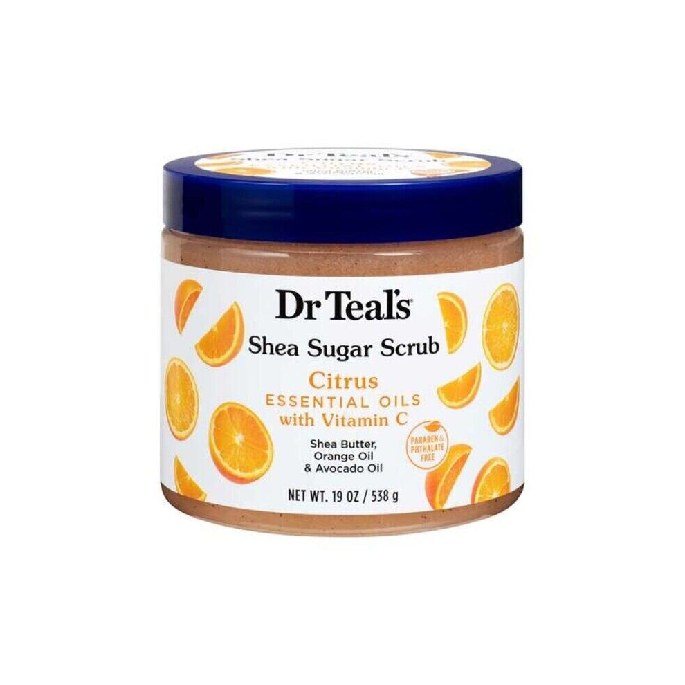 Pink Dr Teal's Shea Sugar Scrub With Citrus Essential Oils & Vitamin C - 538G
