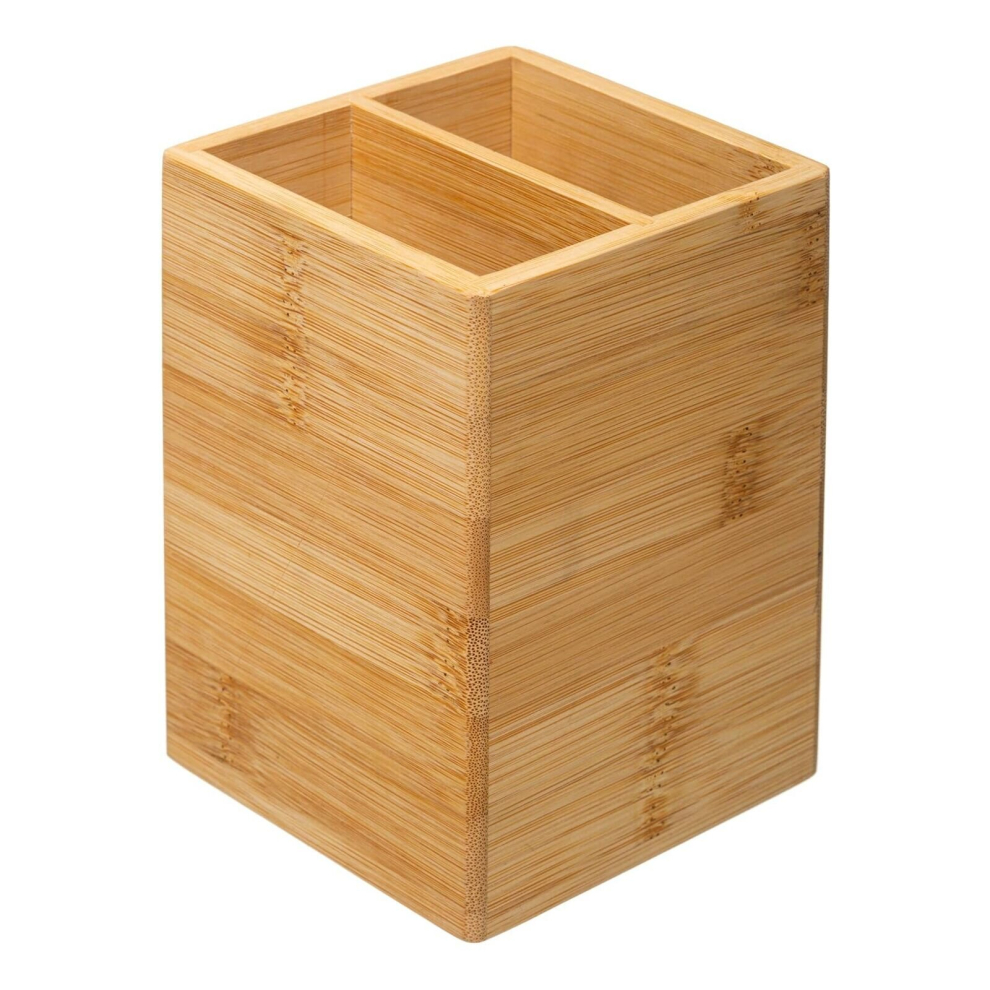 Bamboo Kitchen Rack Organizer Cutlery Storage Holder 2 Compartments - 10x10x10cm