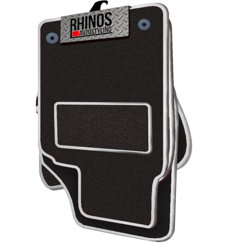 Tailored Luxury Floor Mats for Toyota Aygo (2014 On) - Full Set, Black with White Leather Edging, Anti-Slip Backing, UK Made