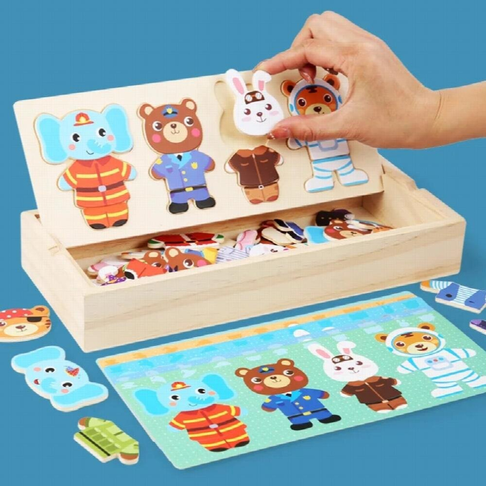 Elephant Bear Change Clothes Childrens Early Education Wooden Jigsaw Puzzle Dressing Game Baby Puzzle Toys For Children Gift-image-OPC-PCZRVJB-NEW