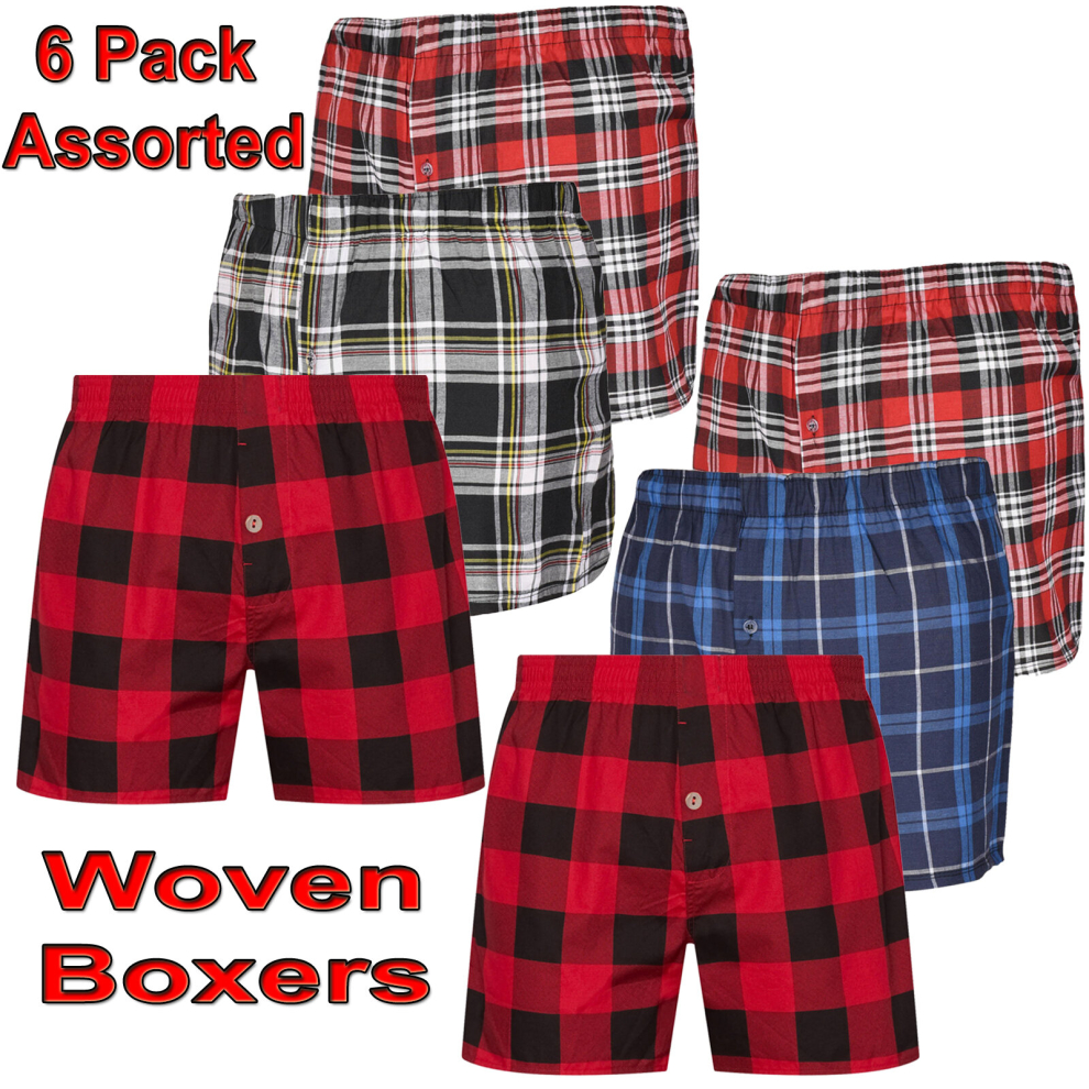 (XL - 6 Pack Assorted) 6Pack Men Woven Boxer Elasticated Loose Fit Shorts