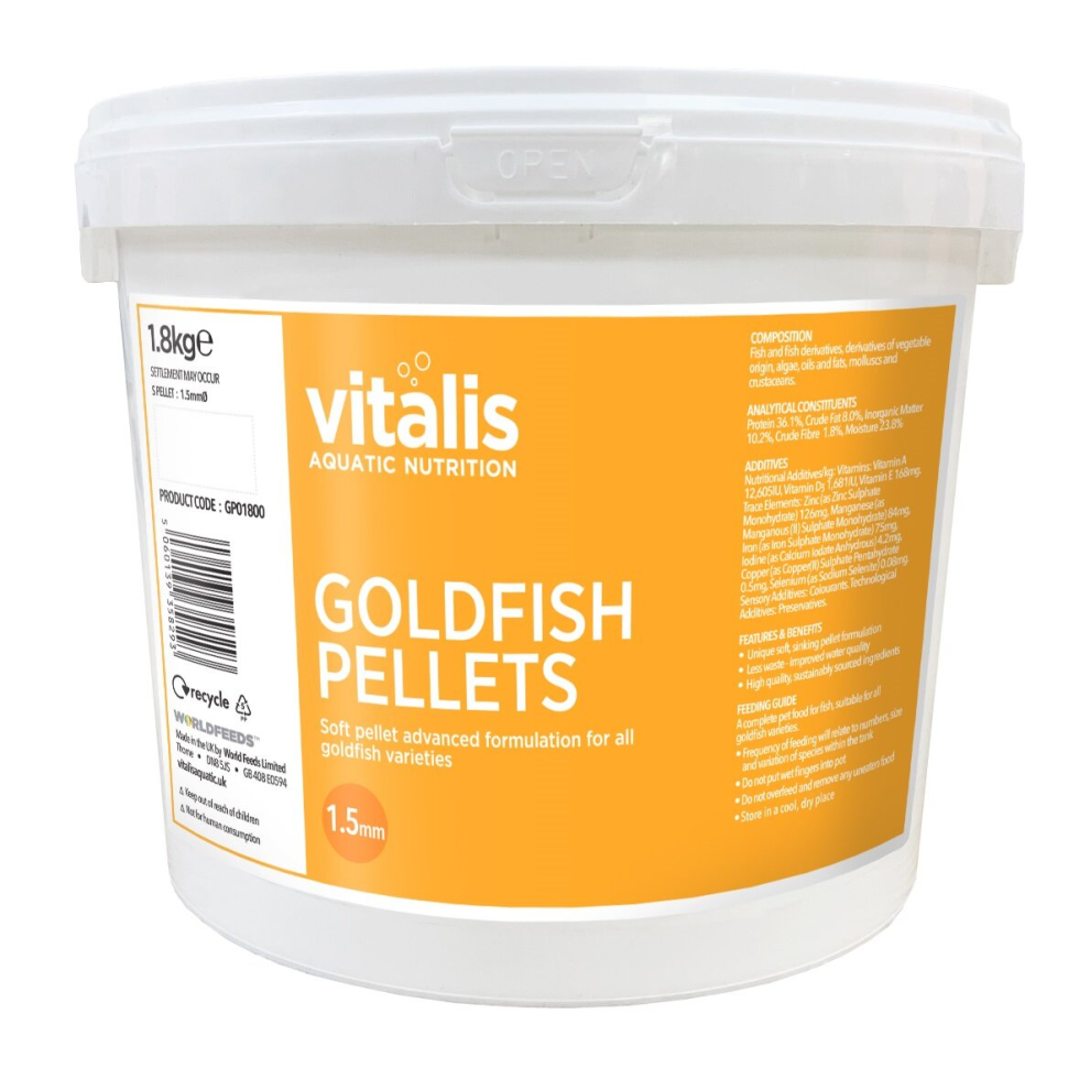 (1.8kg) Vitalis Glodfish Pellet 1.5mm Food Coldwater Aquarium Fish Tank Pellets Feed